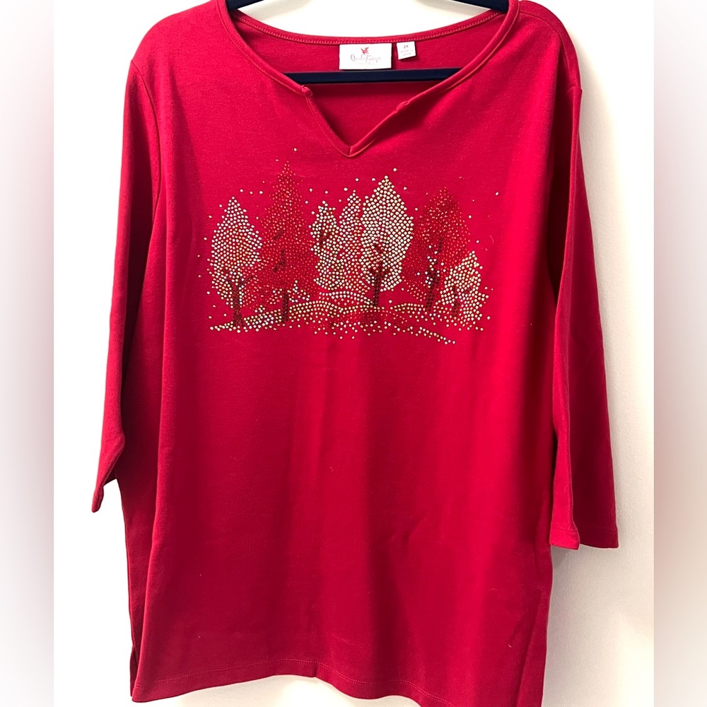 Quacker Factory NWOT 2X Fall Day Split Neck 3/4 sleeve top
